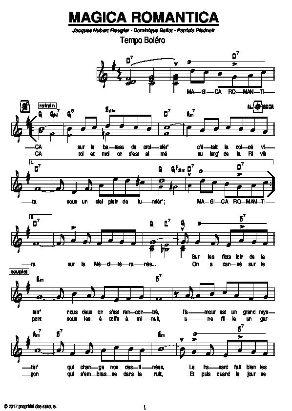 télécharger la partition d'accordéon Magica Romantica (Boléro Chanté) au format PDF