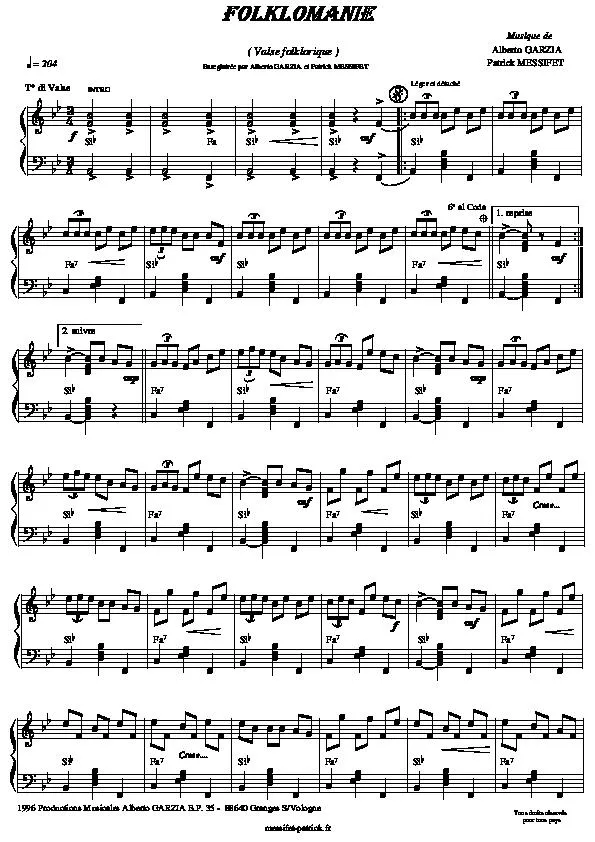 télécharger la partition d'accordéon Folklomanie (Valse Folklorique) au format PDF
