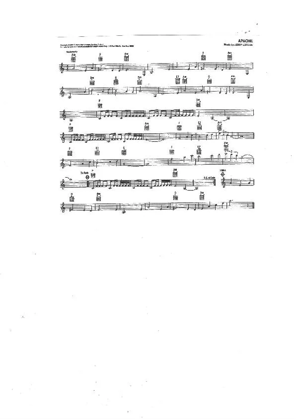 télécharger la partition d'accordéon Apache (Chant : The Shadows) (Rock Instrumental) au format PDF