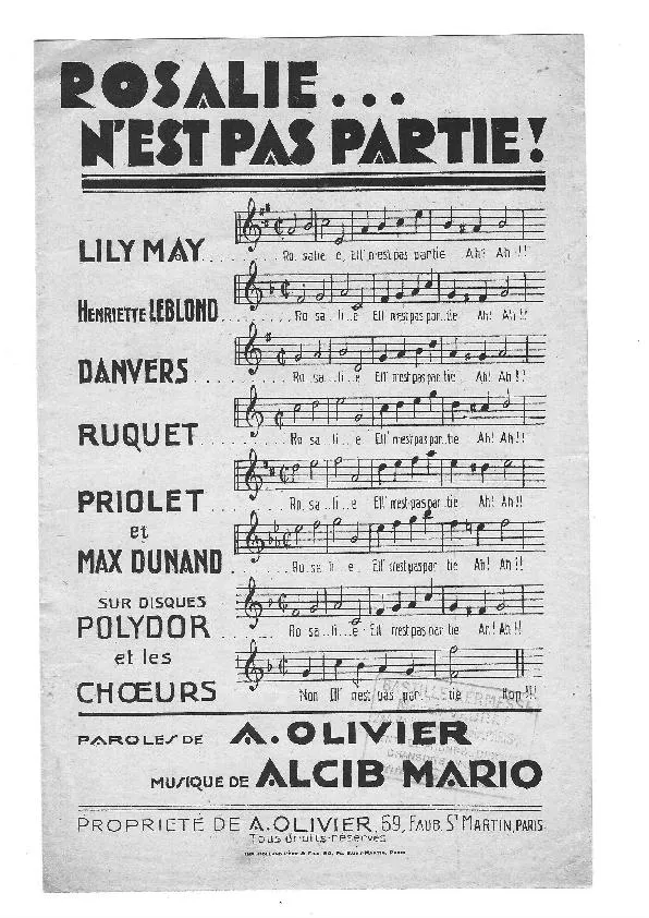 télécharger la partition d'accordéon Rosalie n'est pas partie (Chant : Henriette Leblond) (Fox)  au format PDF
