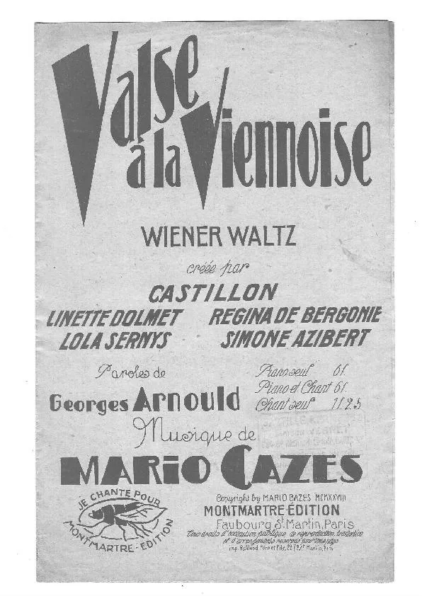 télécharger la partition d'accordéon Valse à la Viennoise (Wiener Waltz) (Chant : Linette Dolmet / Lola Sernys / Régina de Bergonie / Simone Azibert) au format PDF