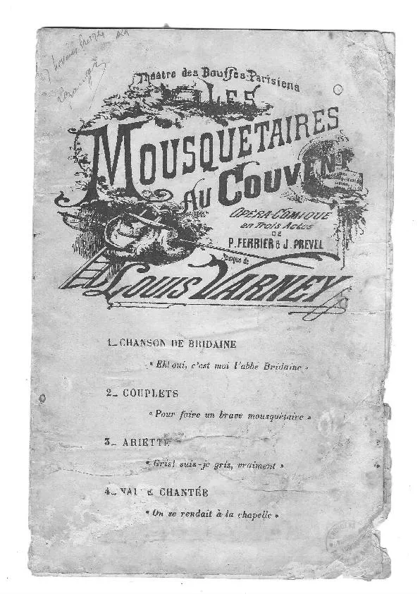 télécharger la partition d'accordéon Les Mousquetaires au couvent (Théâtre des Bouffes Parisiens) (Chant : Paul Hittemans) (Opéra en 3 actes) au format PDF