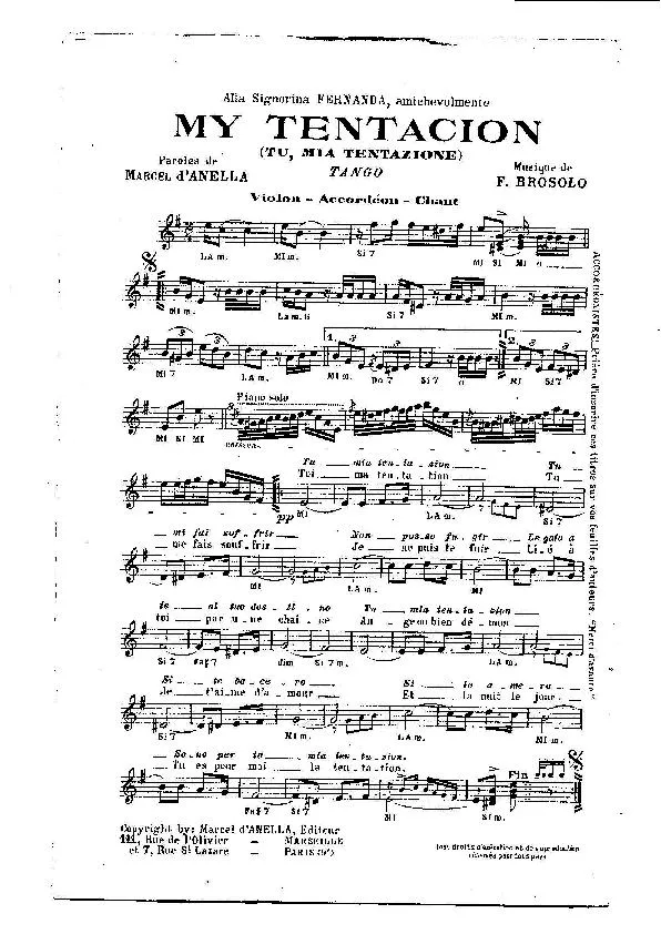 télécharger la partition d'accordéon My tentacion (Tu mia tentazione) (Tango) au format PDF