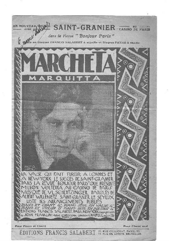 télécharger la partition d'accordéon Marquitta (Marchéta) (Dans la Revue : Bonjour Paris) (Chant : Georges Vorelli) au format PDF