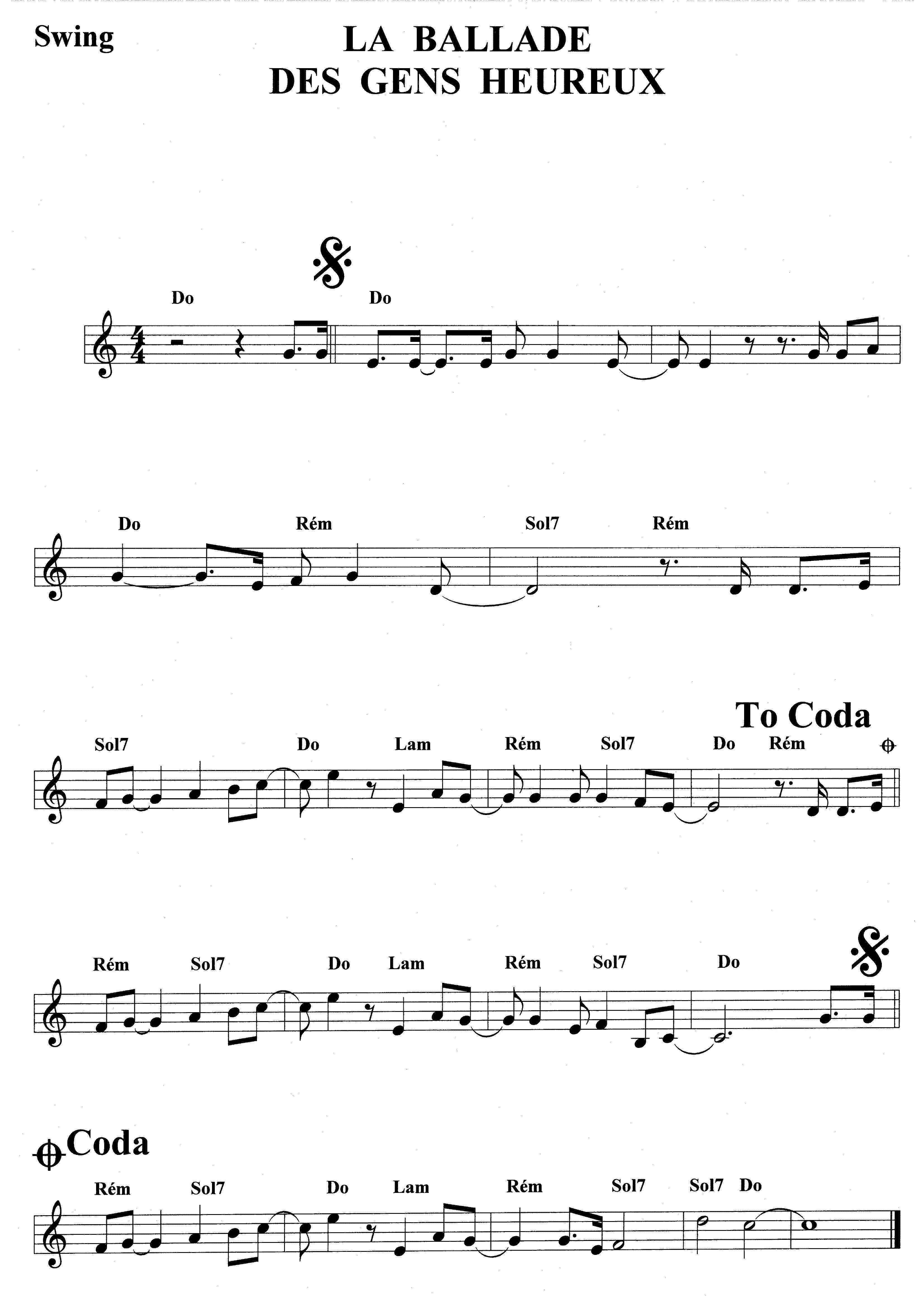 télécharger la partition d'accordéon La ballade des gens heureux (Swing) (Relevé) au format PDF