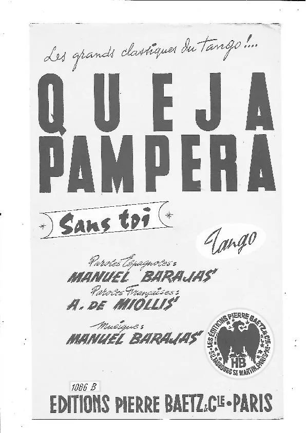 télécharger la partition d'accordéon Queja Pampera (Sans toi) (Bandonéon A + B) (Tango) au format PDF
