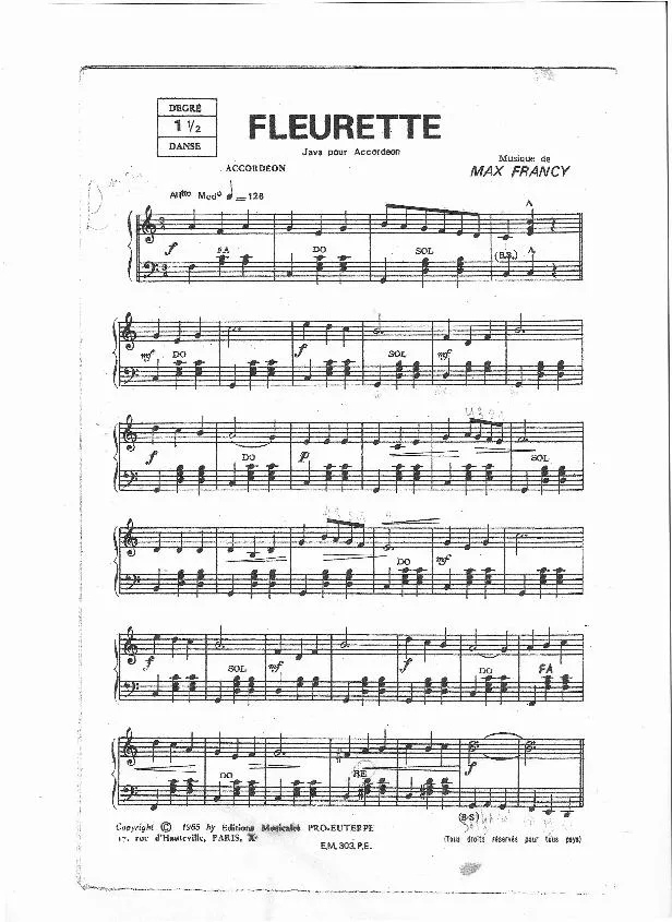 télécharger la partition d'accordéon Fleurette (Java) au format PDF