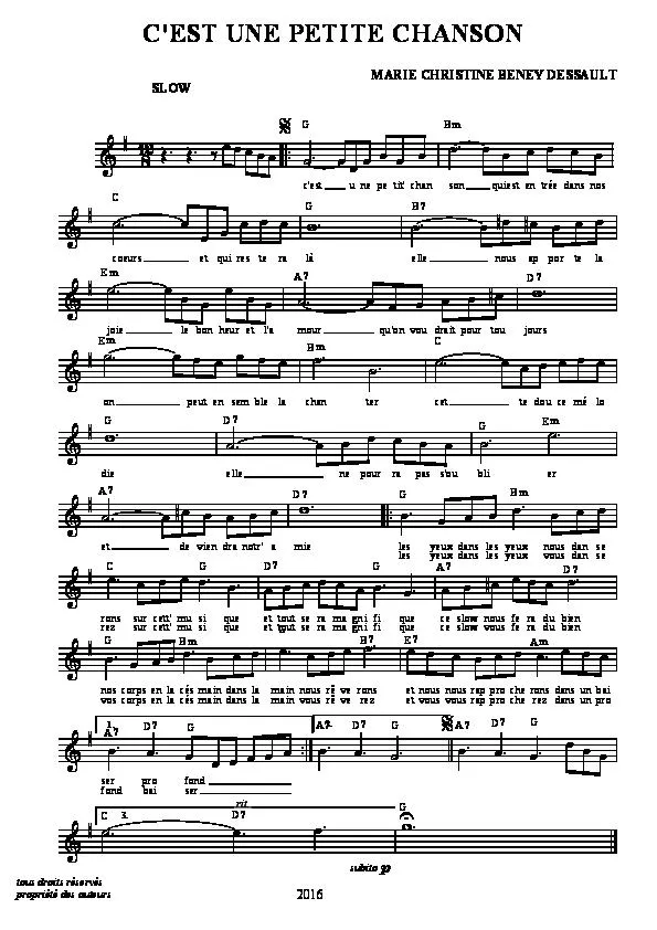 télécharger la partition d'accordéon C'est une petite chanson (Slow) au format PDF