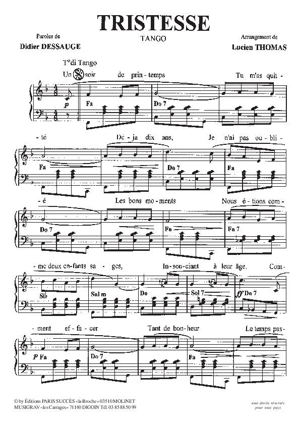 télécharger la partition d'accordéon Tristesse (Tango) au format PDF