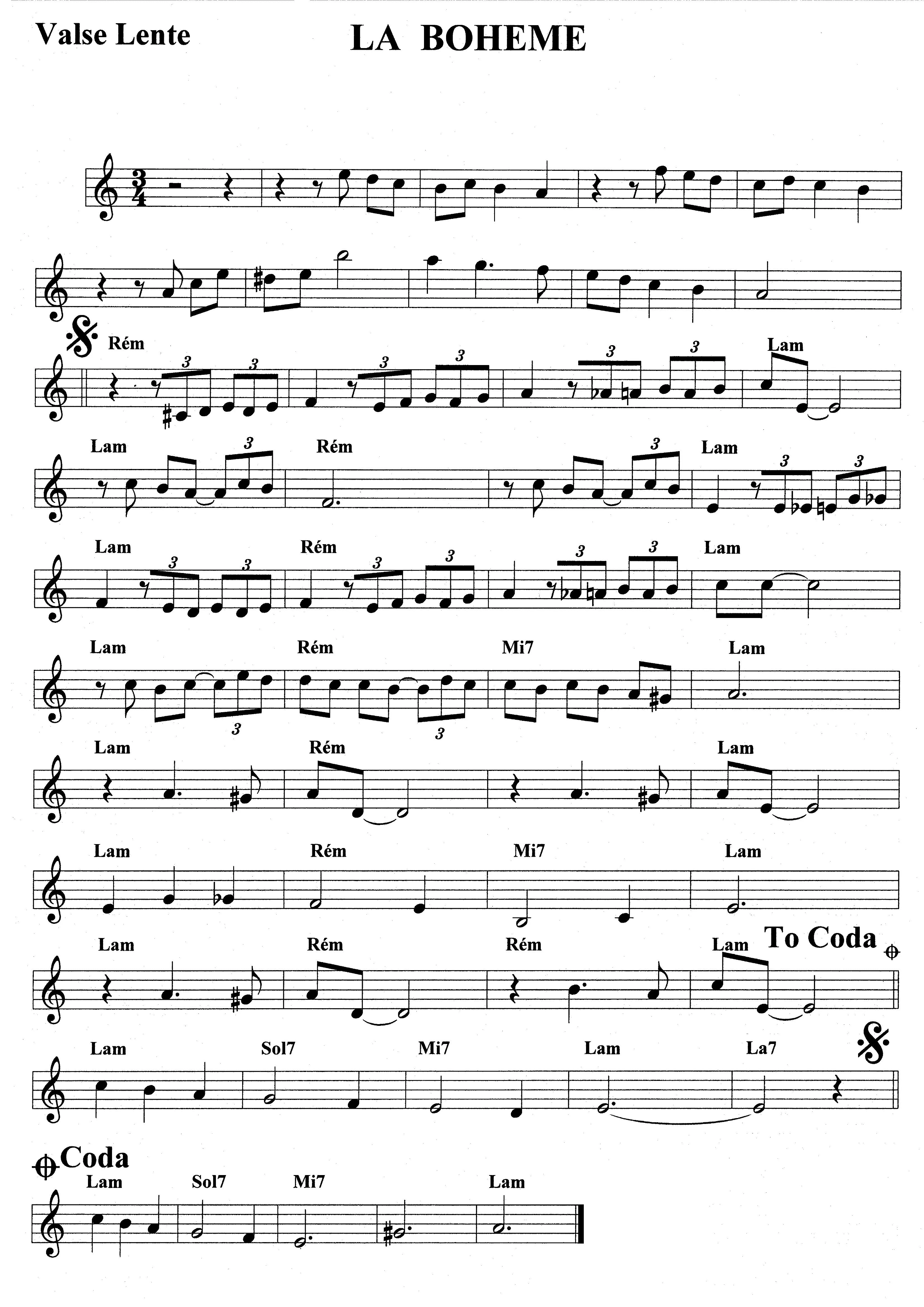 télécharger la partition d'accordéon La bohème (Valse Lente) (Relevé) au format PDF