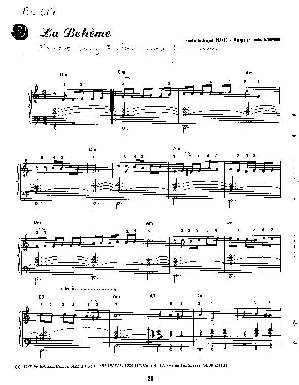 télécharger la partition d'accordéon La bohème (Slow Rock / Swing) au format PDF