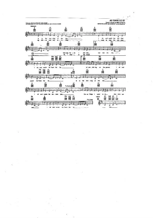 télécharger la partition d'accordéon As tears go by (Chant : The Rolling Stones) (Blues Rock) au format PDF