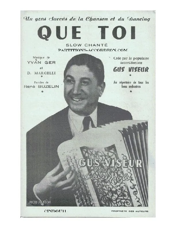 télécharger la partition d'accordéon Que toi (Créé par : Gus Viseur) (Orchestration) (Slow) au format PDF