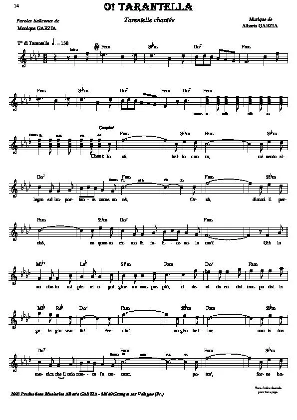 télécharger la partition d'accordéon O Tarantella (Tarentelle Chantée) au format PDF
