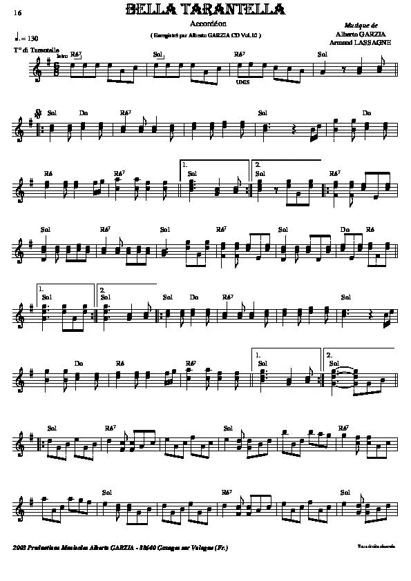 télécharger la partition d'accordéon Bella Tarantella (Tarentelle) au format PDF
