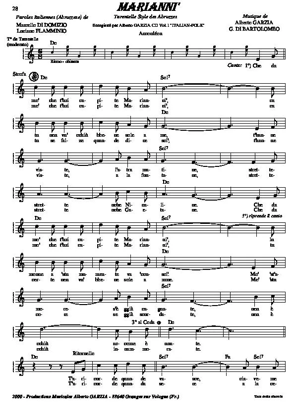 télécharger la partition d'accordéon Marianni (Tarentelle Style des Abruzzes) au format PDF