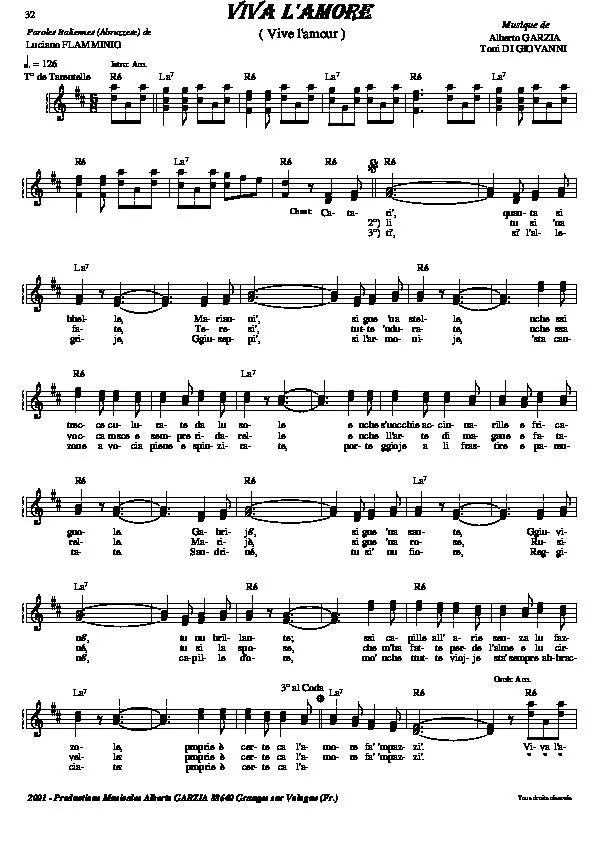 télécharger la partition d'accordéon Viva l'amore (Vive l'amour) (Tarentelle) au format PDF