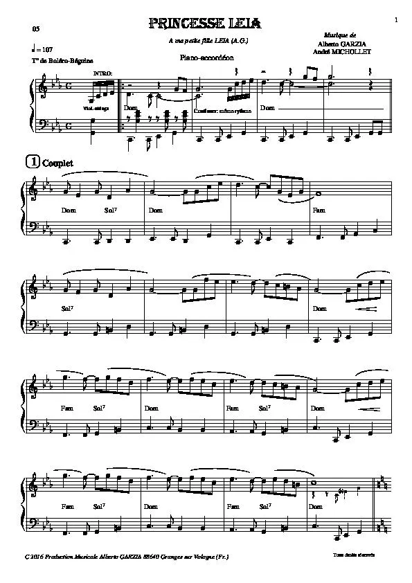 télécharger la partition d'accordéon Princesse Leia (Boléro Béguine) au format PDF