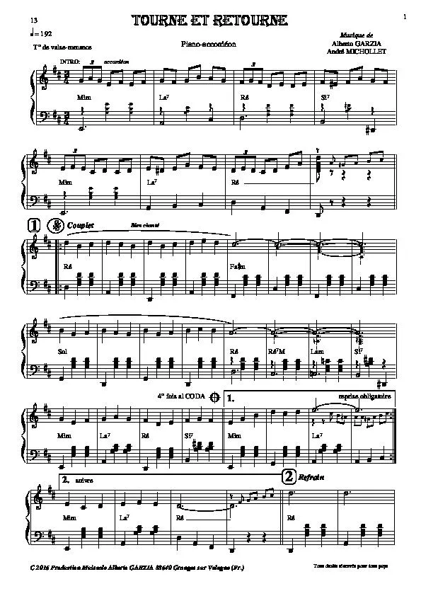 télécharger la partition d'accordéon Tourne et retourne (Valse Romance) au format PDF