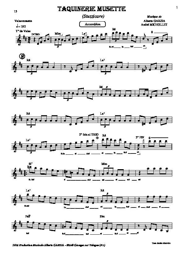 télécharger la partition d'accordéon Taquinerie Musette (Stuzzicare) (Valse) au format PDF