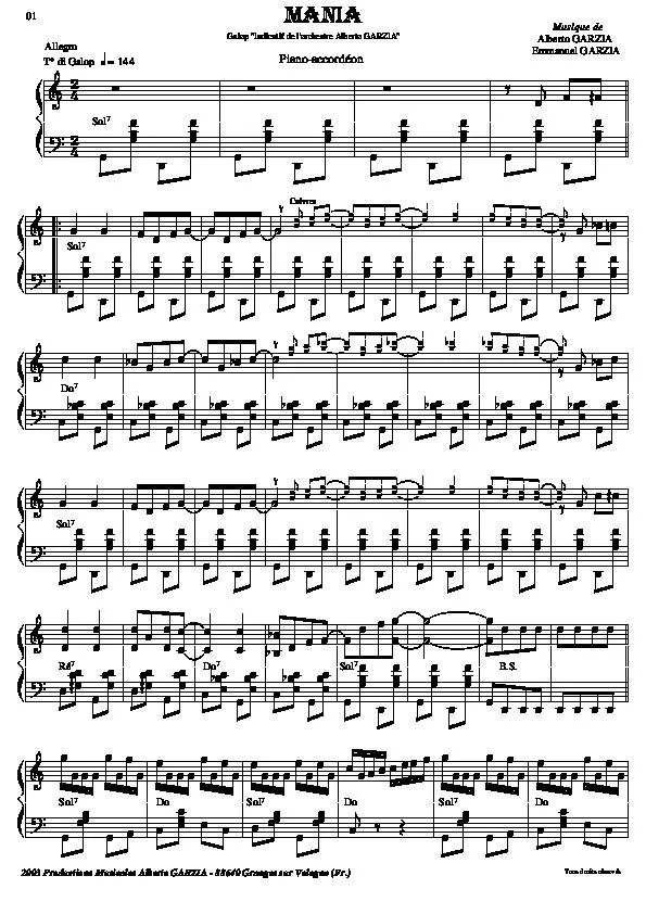 télécharger la partition d'accordéon Mania (Galop) au format PDF