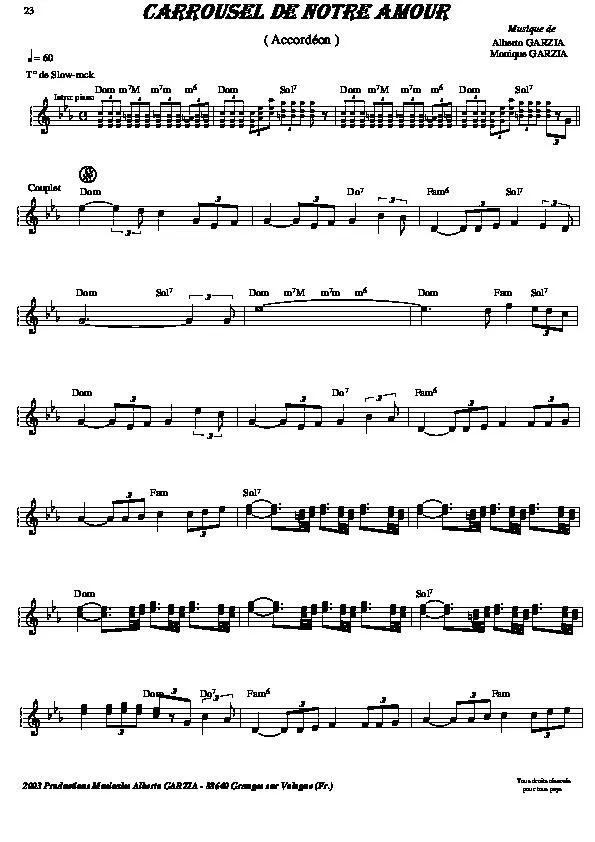télécharger la partition d'accordéon Carrousel de notre amour (Slow Rock) au format PDF