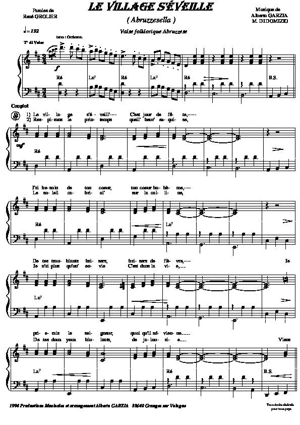 télécharger la partition d'accordéon Le village s'éveille (Abruzzesella) (Valse Folklorique Abruzzese) au format PDF