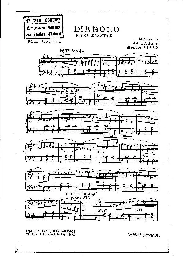 télécharger la partition d'accordéon Diabolo + Arrière pensée (Valse Musette) au format PDF