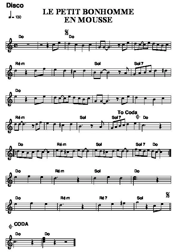 télécharger la partition d'accordéon Le petit bonhomme en mousse (Chant : Patrick Sébastien) (Disco) (Relevé) au format PDF