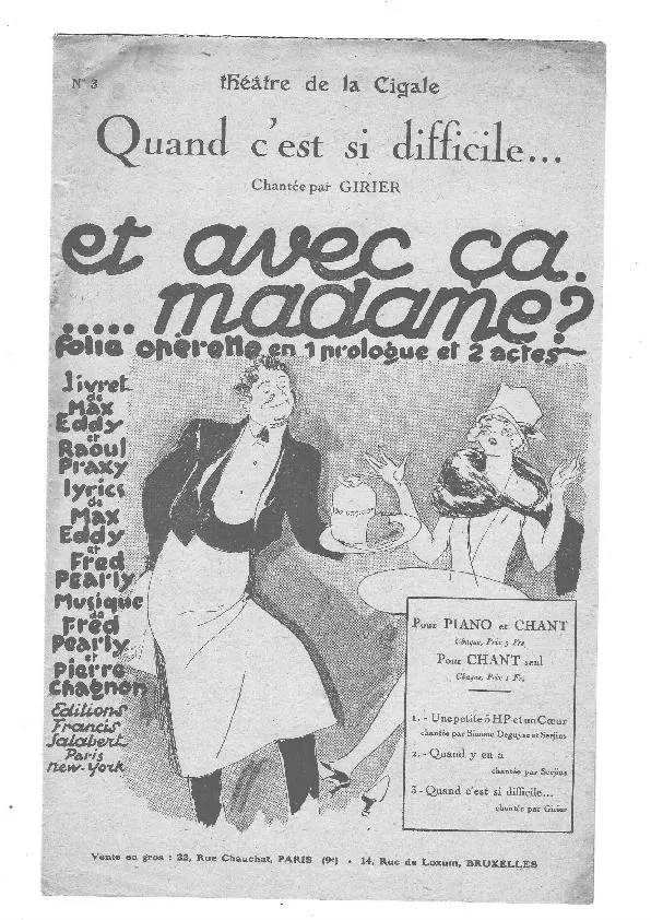 télécharger la partition d'accordéon Quand c'est si difficile (De la Folie Opérette : Et avec ça Madame) (Chant : Girier) au format PDF