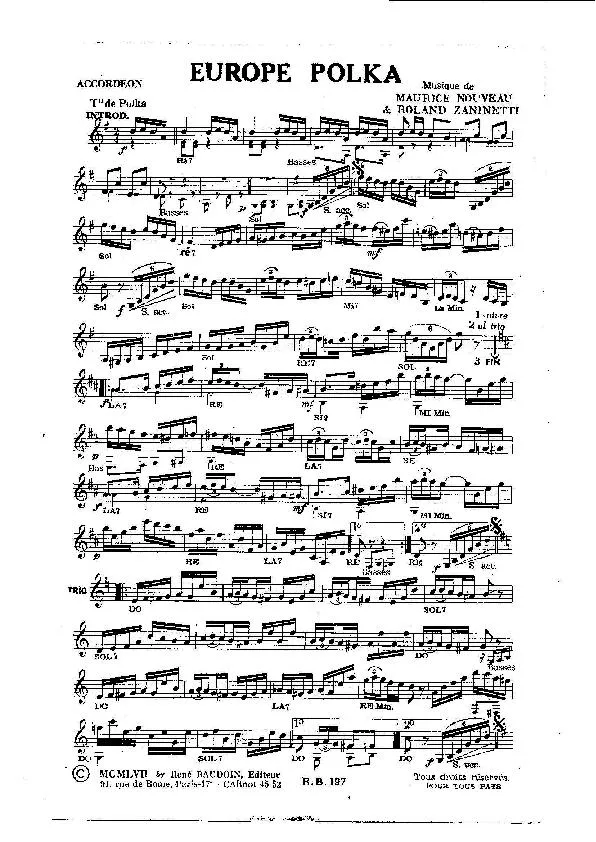 télécharger la partition d'accordéon Europe Polka (Orchestration) au format PDF