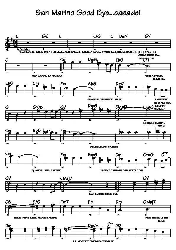 télécharger la partition d'accordéon San Marino Goodbye (Chant : Luana Babini) (Relevé) au format PDF