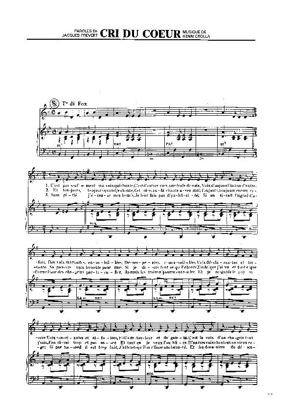 télécharger la partition d'accordéon Cri du coeur (Chant : Edith Piaf) (Fox) au format PDF