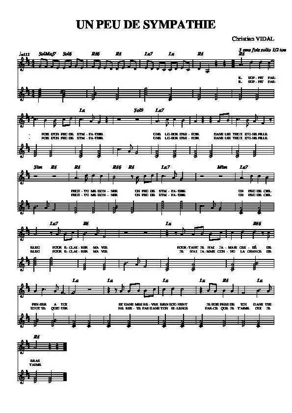 télécharger la partition d'accordéon Un peu de sympathie (Chant : Christian Vidal) (Relevé) au format PDF