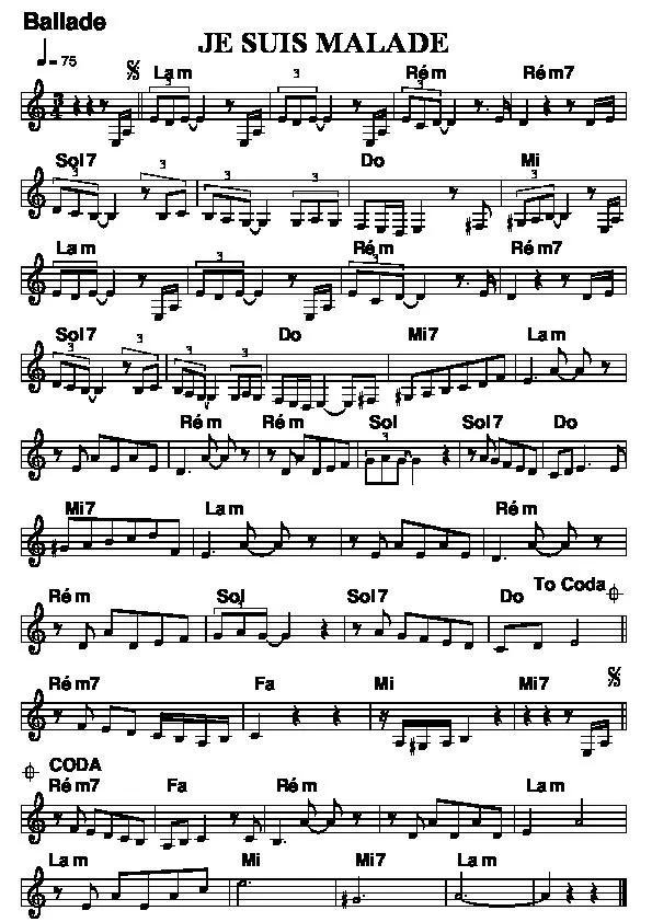 télécharger la partition d'accordéon Je suis malade (Chant : Serge Lama) (Ballade) (Relevé) au format PDF