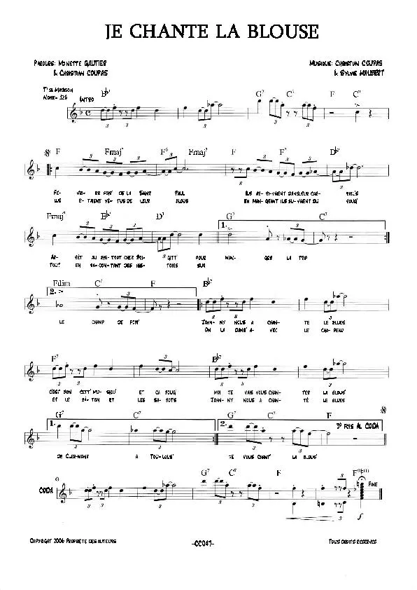 télécharger la partition d'accordéon Je chante la blouse au format PDF