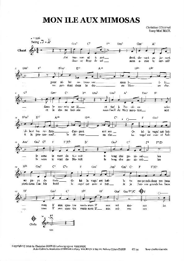 télécharger la partition d'accordéon Mon ile aux mimosas (Swing) au format PDF