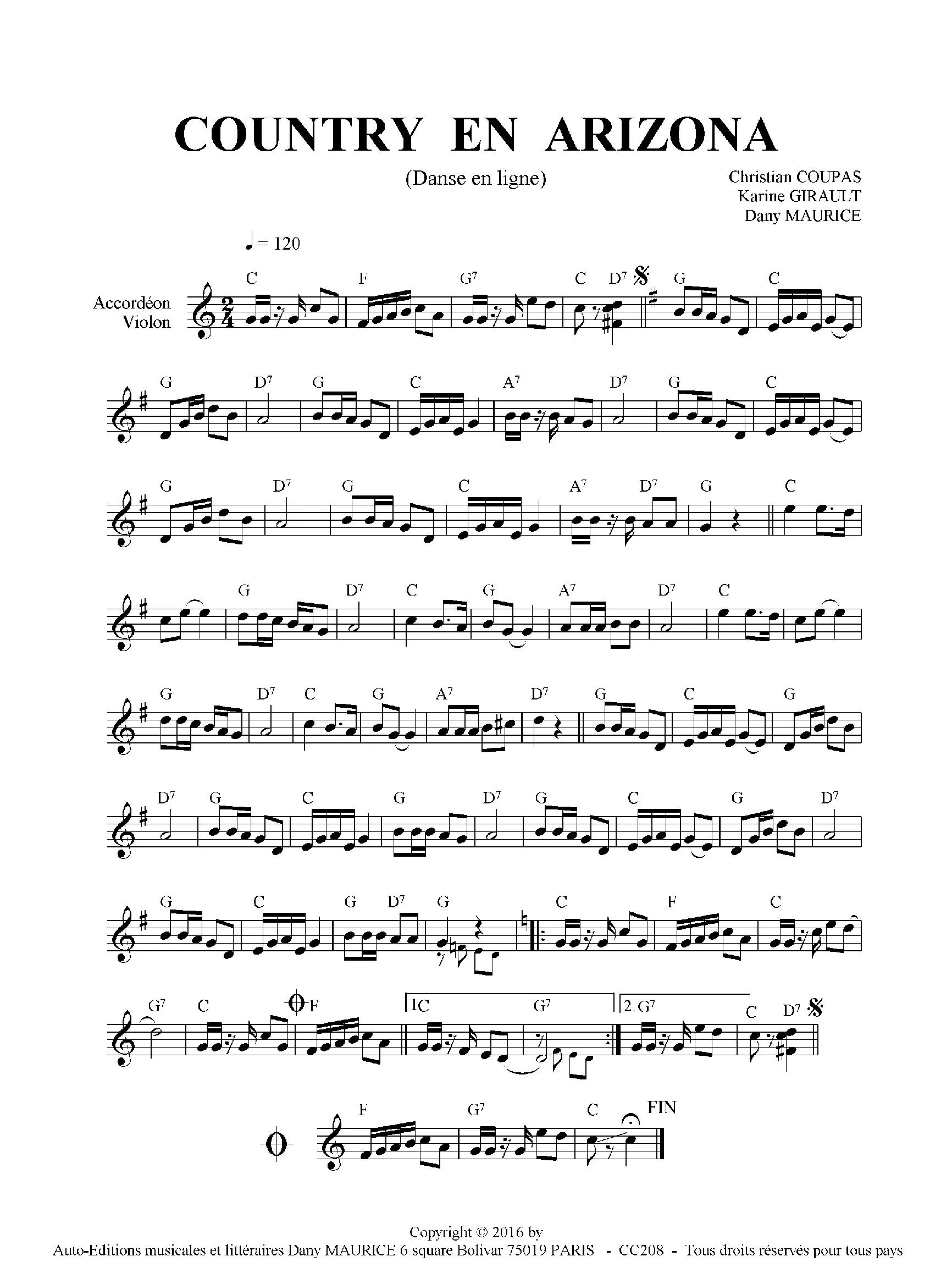télécharger la partition d'accordéon Country en Arizona (Danse en ligne) au format PDF