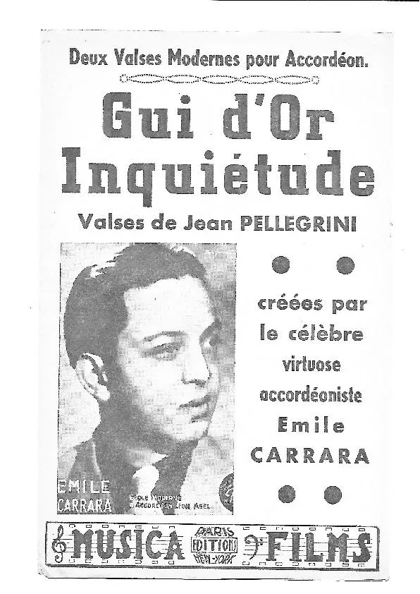 télécharger la partition d'accordéon Inquiétude (Créée par : Emile Carrara) (Valse) au format PDF