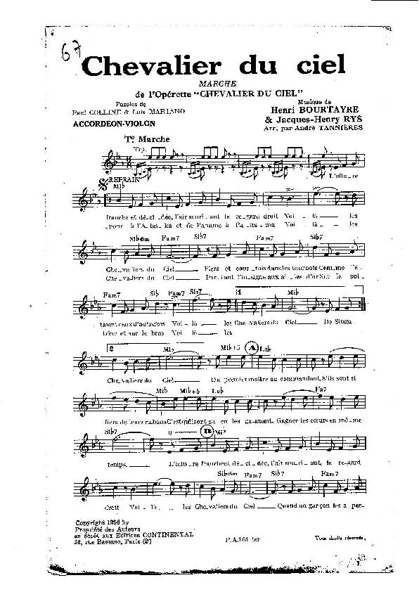 télécharger la partition d'accordéon Chevalier du ciel (De l'Opérette : Chevalier du ciel) (Arrangement : André Tannières) (Orchestration) (Marche) au format PDF