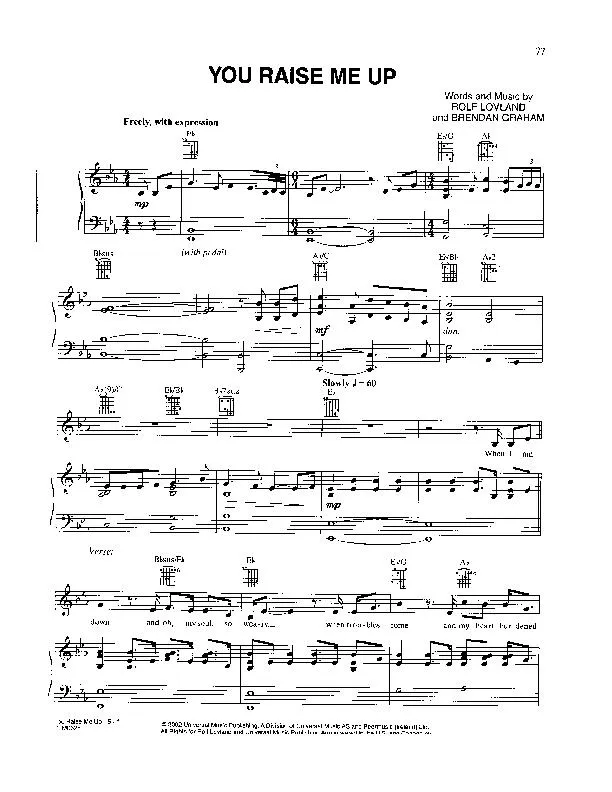 télécharger la partition d'accordéon You raise me up (Chant : Josh Groban) au format PDF