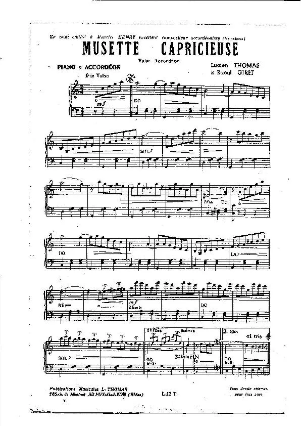 télécharger la partition d'accordéon Musette capricieuse (Valse) au format PDF