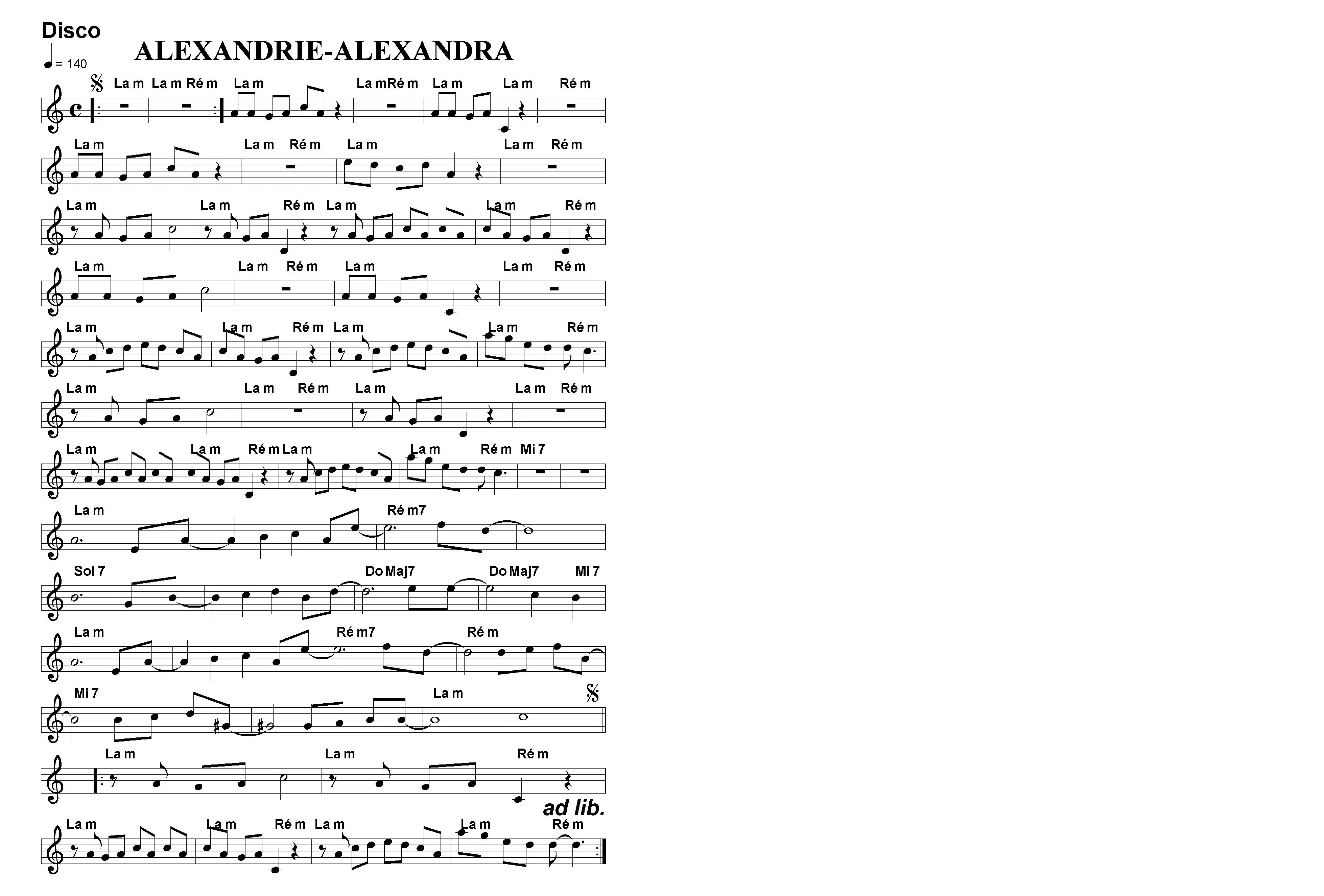 télécharger la partition d'accordéon Alexandrie Alexandra (Disco) (Relevé) au format PDF