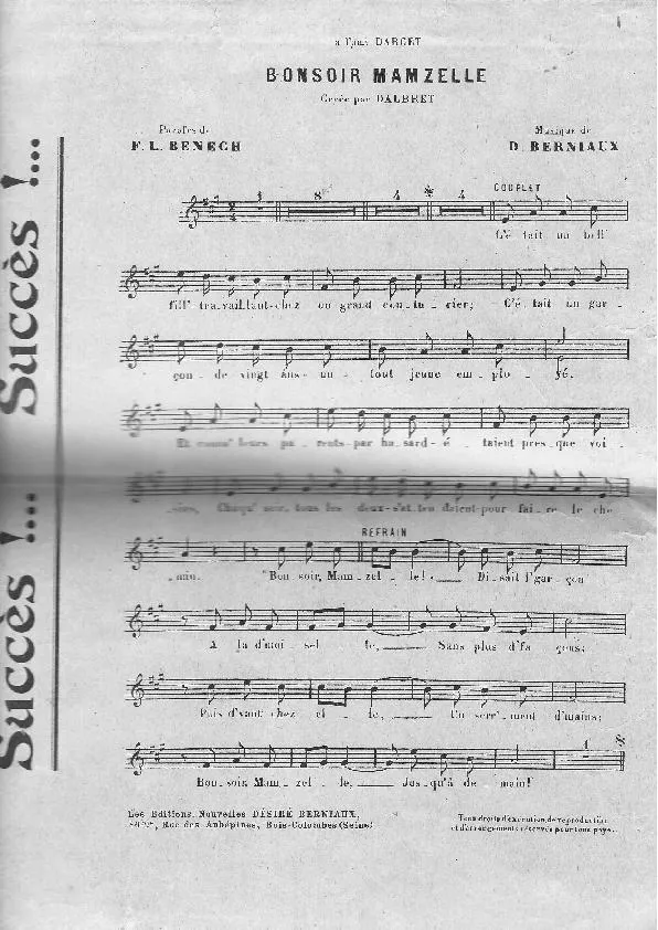 télécharger la partition d'accordéon Bonsoir Mamzelle (Chant : Dalbret) au format PDF