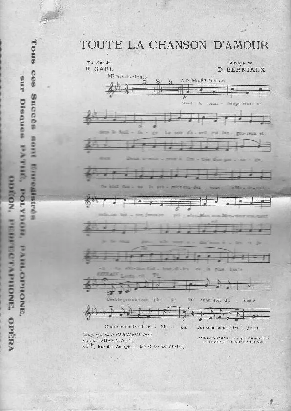 télécharger la partition d'accordéon Toute la chanson d'amour (Chant : Frehel / Odette Barancey / Marjal) (Valse Boston) au format PDF