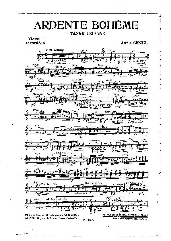 télécharger la partition d'accordéon Ardente bohème (Tango Tzigane) au format PDF