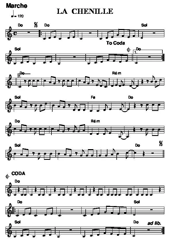 télécharger la partition d'accordéon La chenille (Chant : La Bande à Basile) (Marche) (Relevé) au format PDF