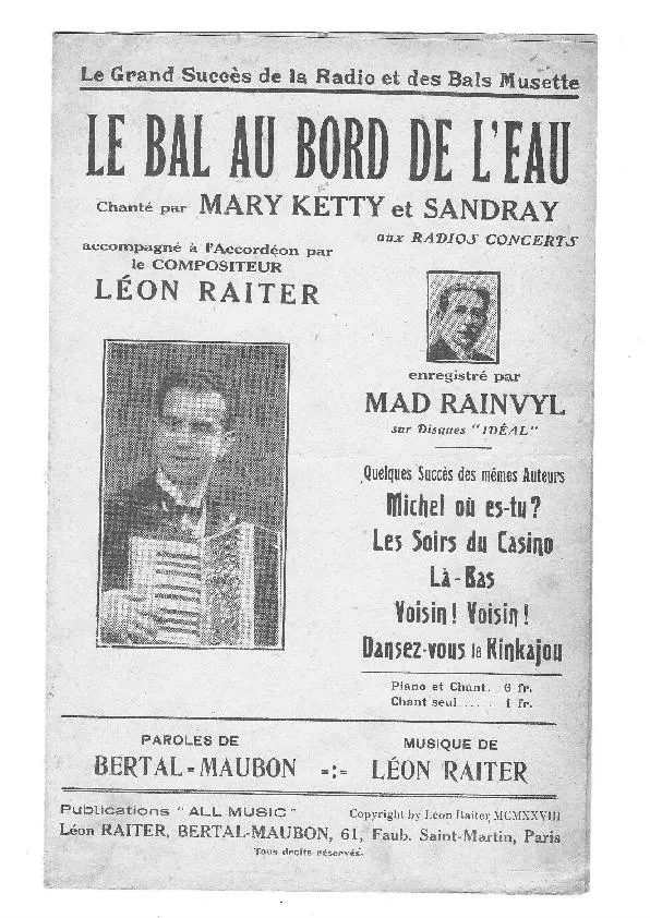 télécharger la partition d'accordéon Le bal au bord de l'eau (Chant : Mary Ketty / Sandray / Mad Rainvyl) (Java) au format PDF