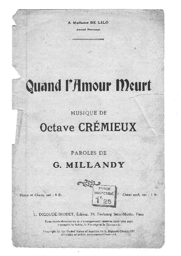 télécharger la partition d'accordéon Quand l'amour meurt (Chant : Marlène Dietrich) (Valse Chantée) au format PDF