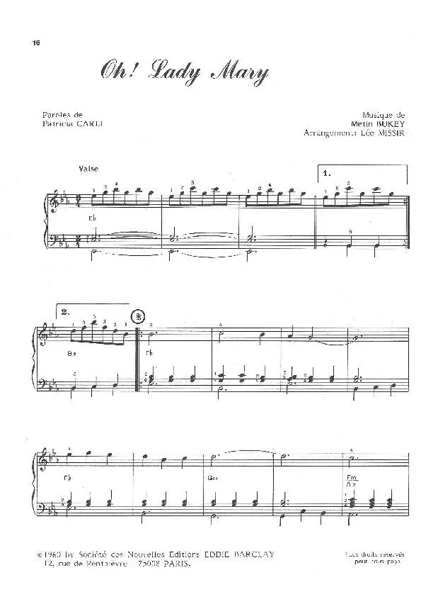 télécharger la partition d'accordéon Oh Lady Mary (Arrangement : Léo Missir) (Chant : David Alexandre Winter) (Valse) au format PDF